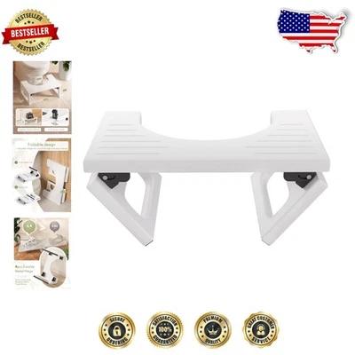 Durable 7 Inch White Bamboo Toilet Stool Foldable No Assembly Adults - Image 1 of 4