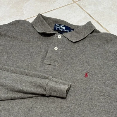 Ralph Lauren Polo Shirt Mens XL Gray Long Sleeve Red Pony Embroidered Collared - Image 1 of 4