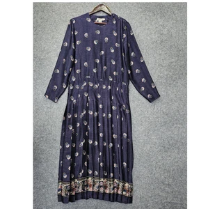 Vintage Talbots Dress Womens 10 Blue Floral Pleated Maxi Secretary 80s Duster - Picture 1 of 16