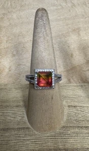 Bomb Party Watermelon Tourmaline Rhodium Plated Ring Size 9 - Picture 1 of 3