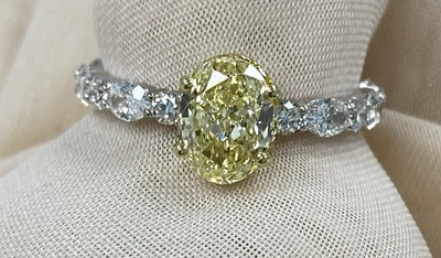 1.79Ct Oval Cut Lab Grown Fancy  Vivid Yellow Diamond Hidden Halo Ring 14K Gold - Image 1 of 4