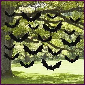 12 Stück hängende Fledermäuse Halloween Outdoor Deko große fliegende Kunststoff Fledermäuse 3 Größen - Bild 1 von 24