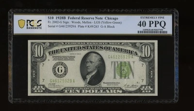 DBR 1928-B $10 LGS FRN Chicago Fr. 2002-Glgs PCGS-B XF-40 PPQ Serial G46125929A - Image 1 of 2