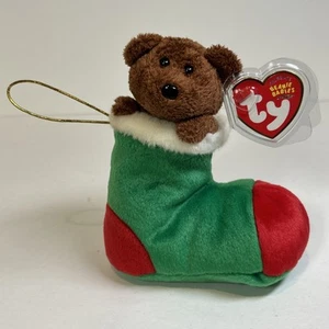 TY Beanie Baby CALZE l'Orso in Calza 6,5 Pollici Natale Verde Rosso - Foto 1 di 9