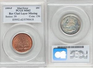 ER089 1999-P 25C Connecticut Statehood Quarter -- Reverse Clad Layer Missing - Picture 1 of 3