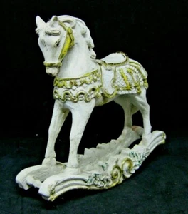 Large White Rocking Hobby Horse Gold Accents NEW Christmas Gift - Picture 1 of 4