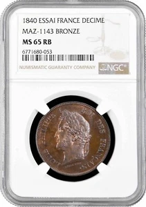 France 10 centimes 1840, NGC MS65 RB ESSAI, "Louis Philippe I (1830 - 1848)" Top - Picture 1 of 2