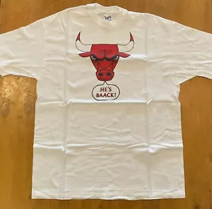 T-shirt Michael Jordan Chicago Bulls He's Back vintage 1995 bianca punto singolo RARA - Foto 1 di 3