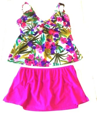 Sunsets/Catalina Honolulu Tankini Top & Fuchsia Swim Skirt 38D/S EUC - Image 1 of 3