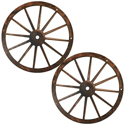 12 Inch Wooden Wagon Wheel Decor Vintage Rustic Cartwheel Wall Decor, 2 Pack - Image 1 of 4