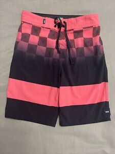 Vans Boys Pink & Black Board Shorts Swim Trunks 26 12