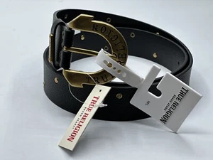 NWT True Religion Women BLACK FAUX Leather Belt,  Buckle Studded MULTI SIZE - Picture 1 of 3