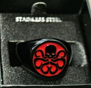 Marvel Comics Avengers Hydra Logo Stainless Steel Black Ring New NOS Box sz 12 - Picture 1 of 7