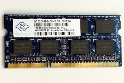 Nanya 2GB 2Rx8 PC3-10600S-9-10-F2 1333 DDR3 NT2GC64B8HC0NS-CG Laptop Memory RAM - Image 1 of 4