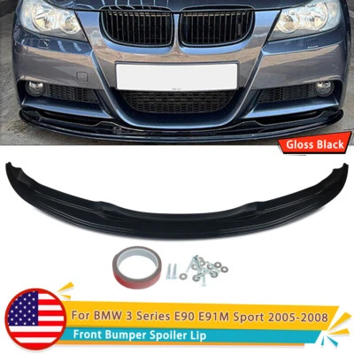 For 2005-2008 BMW E90 325i 335i E91 M Sport Front Bumper Spoiler Lip Gloss Black - Image 1 of 4