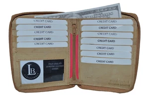 Leatherboss genuino cuero hipster cremallera titular de tarjeta de crédito cartera, bronceado - Imagen 1 de 3
