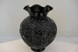 VINTAGE LALIQUE STIL SCHWARZ GEFORMTE GUI - MISTEL UND BLATTMUSTER GLASVASE - Bild 1 von 16