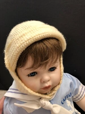 Sombrero amarillo de punto de lana hecho a mano antiguo/vintage años 50 bebé niño Foto 1 de 4