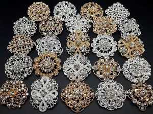 Lote de 24 piezas Broches Mixtos de Cristal Estrás Oro Plata Alfileres Hágalo usted Mismo Boda Ramo - Imagen 1 de 9