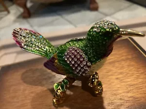Vintage Metal Beautiful Hummingbird Jeweled Pill/Trinket Box - Picture 1 of 6