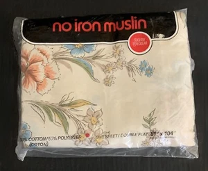 Vintage MYSTIC HARBOR Floral Double Full Bed Flat Sheet No Iron Muslin -NEW - Picture 1 of 8