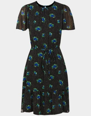 Ex Peacocks Ladies Lined Chiffon Floral & Polka Dot Print Tea Dress, Sizes 8-16 - Image 1 of 4