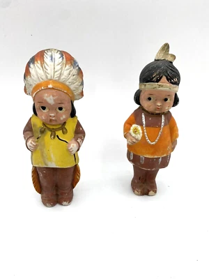 Pareja/figura bisque vintage congelada de niño y niña indio hecha en Japón Foto 1 de 4