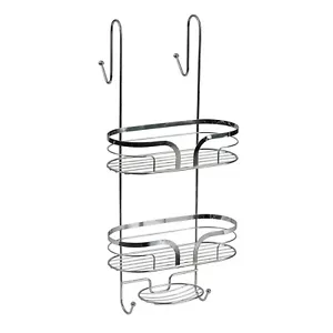 Bathroom Shower Caddy Chrome Hanging Baskets 2-Tier Shelves Soap 2 Towel Hooks - Picture 1 of 1