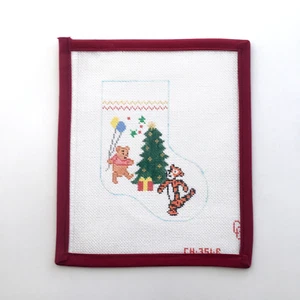Handpainted Needlepoint Canvas Mini Stocking Pooh Tigger Party Tree 18 Mesh - Picture 1 of 3