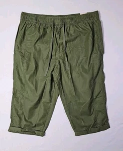 Lane Bryant Women's Green Soft Slub Capri Pants 26/28 Mid-Rise Drawstring Waist - Picture 1 of 19