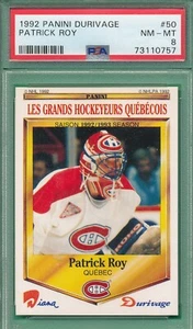PSA 8 DURIVAGE PATRICK ROY HOF 1992 PANINI ITALY-50 GRADED NHL FRENCH RARE TPHLC - Picture 1 of 3