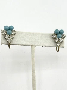 Pendientes Vintage Cristal Azul Estrás Tornillo Trasero - Imagen 1 de 4