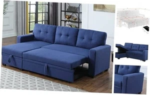 Sofa Modern Leinen Gepolstert Blau - 82" L-Form Eckschlaf Sektional - Bild 1 von 6