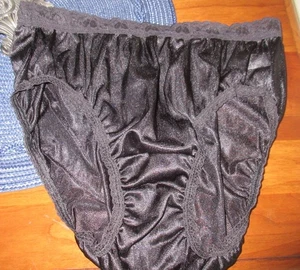 vtg UNDERSCORE lace waist BLACK MEGA HI LEG SISSY sheer panties 6/M - Picture 1 of 6
