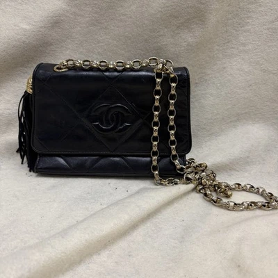 CHANEL Handbag Black Leather Small Vintage Shoulder Bag - Image 1 of 4