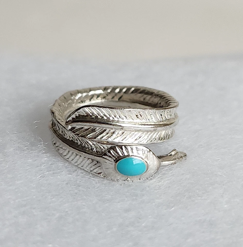 Anillo de plumas envolvente Southwestern tono plata imitación turquesa talla 7 Foto 1 de 4