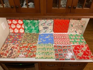 Fogli di carta da imballaggio regalo Natale vintage anni 50 20x30” fogli mai usati - Foto 1 di 14