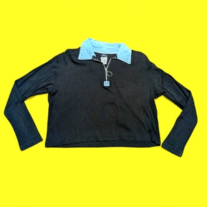 VTG 90s XHILIRATION boxy cut cropped black tee denim zip polo collar Y2K 6Y - Picture 1 of 10