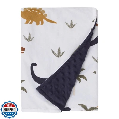 NoJo Little Love Dino White, Navy, and Tan Palm Trees Super Soft Baby Blanket - Image 1 of 4