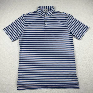 Camisa polo Peter Millar Summer Comfort para hombre M azul a rayas logotipo golf elástica - Imagen 1 de 9