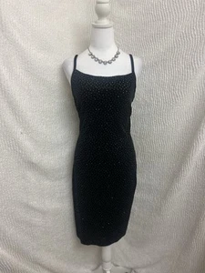 Jessica McClintock schwarzes Samtkleid Glitzer gepunktet Vintage Größe 9 - Bild 1 von 12