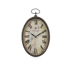 Traditional Paris Oval Iron Wall Clock in Beige - Picture 1 of 2