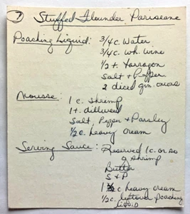 Receta cursiva manuscrita platija rellena Parisienne papel efímero vintage - Imagen 1 de 4