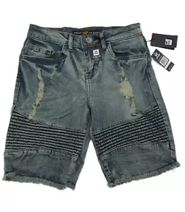 X RAY Kids Moto Biker Jean Shorts Boys 6 Denim Stretch Distressed Vintage Tint - Picture 1 of 12