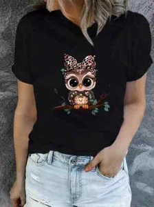 Cartoon Owl Graphic T-Shirt 2024 Women Cute Shirt Summer Fashion Harajuku Casual - Picture 1 of 3