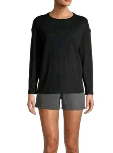Como Blu Women's Athleisure Slouchy Long Sleeve T-Shirt Crew Neck Black Size L - Picture 1 of 6