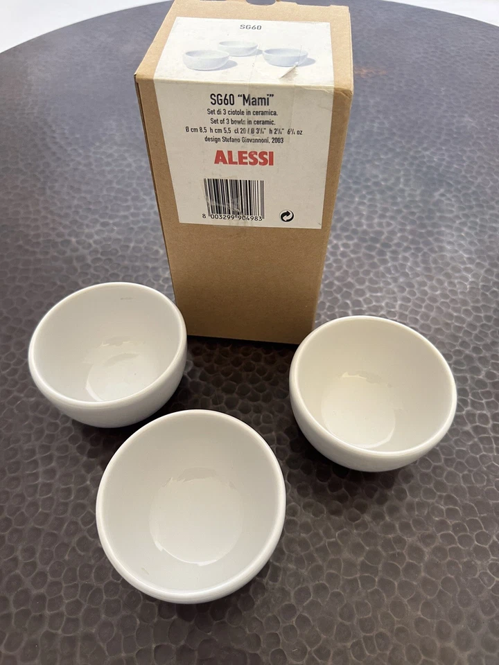 Alessi Mami Set of 3 Ceramic Bowls for Fondue by Stefano Giovannoni, White SG60 - Image 1 of 3