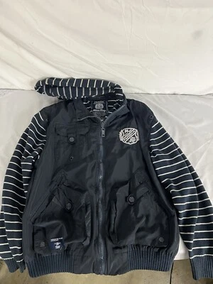 Chaqueta De Colección Y2K Parish Nation Negra Blanca Tejida a Rayas Cremallera Completa Bolsillos con Capucha XL Foto 1 de 4