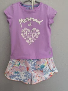 Joules Purple Mermaid Shirt Sz 4/5 Years With Shorts - Picture 1 of 6