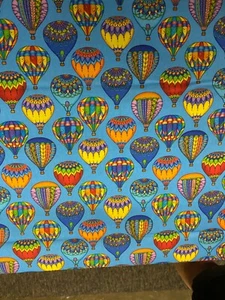 HOT AIR BALLOON SKY BALLOONS LIGHT BLUE COTTON FABRIC FQ - Picture 1 of 3